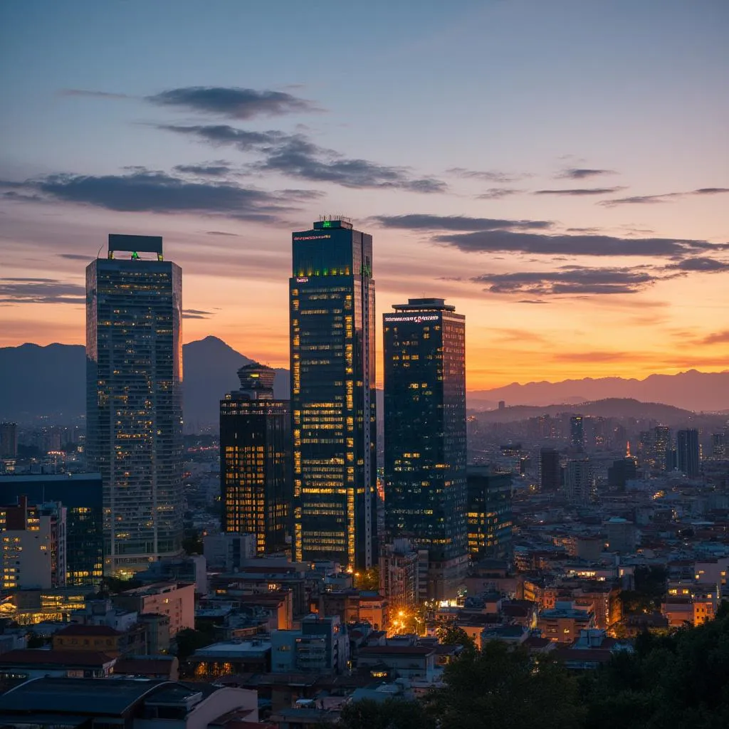 Moderno skyline de Bogotá al atardecer