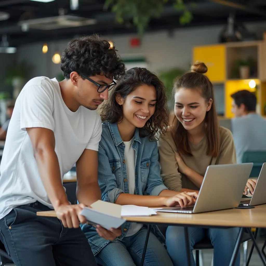 Jóvenes emprendedores en un hub tecnológico en Colombia